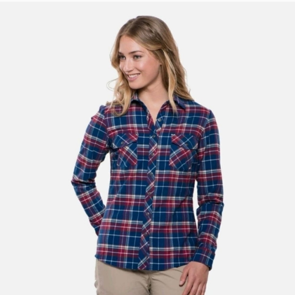 Kuhl Blue & Red Plaid Flannel Button-Up Shirt Medium outdoor women's casual - Picture 2 of 9